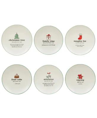 Certified International Christmas Fun Green Sayings 8.5" Dessert Plates Set of 6