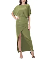 24seven Comfort Apparel Women's Boat Neck Slit Maxi Dress