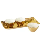 Certified International Gold-Silver Tone Coast 4 Piece Set Tray and Condiment Bowls