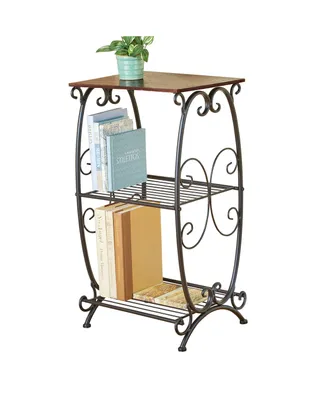 Collections Etc 3-Tier Metal Shelves with Cherry Finish Wood Top End Table