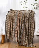 Battilo Lifestyle Colorful Chevron Bohemian Knit Throw, 51" x 80"