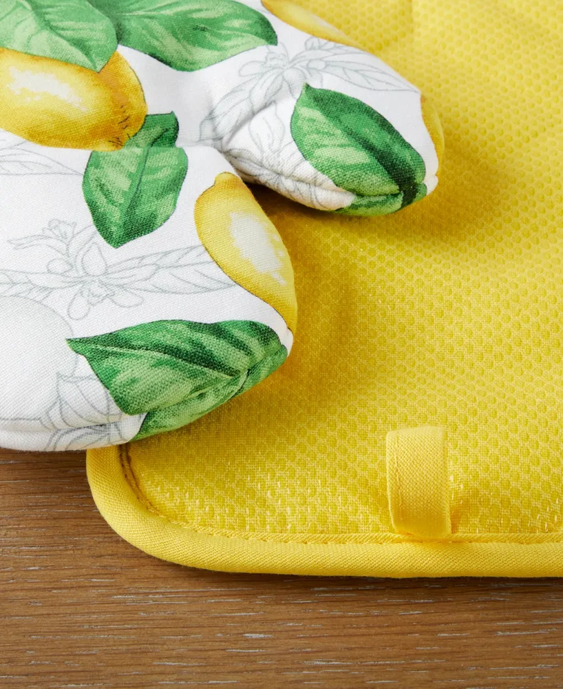 Martha Stewart Lots of Lemons Modern Kitchen Towel, Oven Mitt, Potholder 4-Pack Set