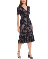 London Times Petite Twist-Waist Flounce-Hem Midi Dress