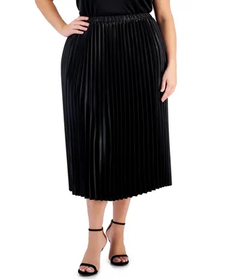 Anne Klein Plus Satin Pull-On Pleated Skirt