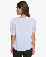 Calvin Klein Women's Elbow-Length Button-Sleeve Top