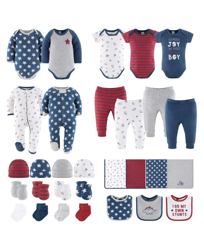 The Peanutshell Baby Boys Newborn Layette Gift Set for Baby Boys, Blue Red Stuff, 30 Essential Pieces