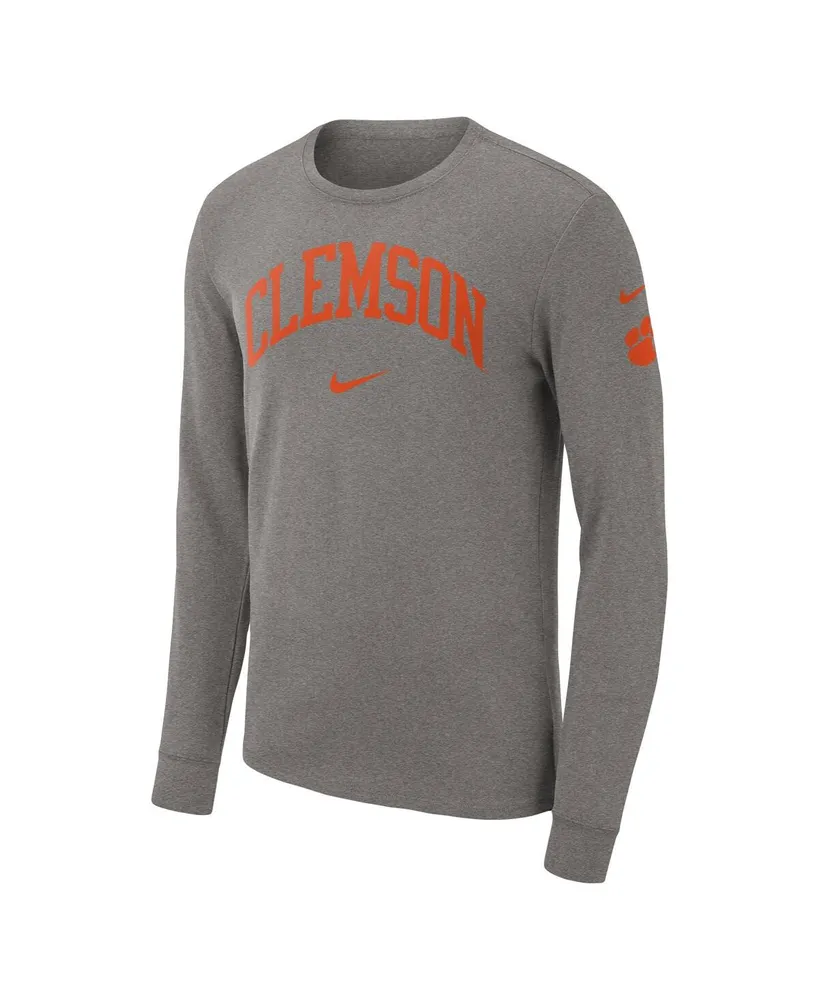 Men's Nike Heather Gray Clemson Tigers Arch 2-Hit Long Sleeve T-shirt