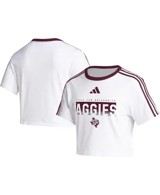 Women's adidas White Texas A&M Aggies Three-Stripes Cropped T-shirt