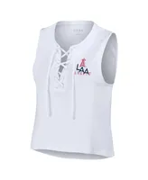 Women's Wear by Erin Andrews White Los Angeles Angels Lace-Up Tank Top