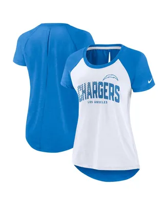 Women's Nike White, Heather Powder Blue Los Angeles Chargers Back Cutout Raglan T-shirt