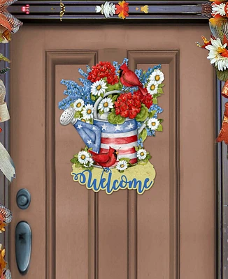 Designocracy Holiday Wooden Door Decor Wall Decor American Watering Can S. Winget