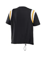 Women's Wear by Erin Andrews Black Pittsburgh Steelers Cinched Colorblock T-shirt