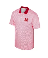 Men's Colosseum White, Scarlet Nebraska Huskers Print Stripe Polo Shirt