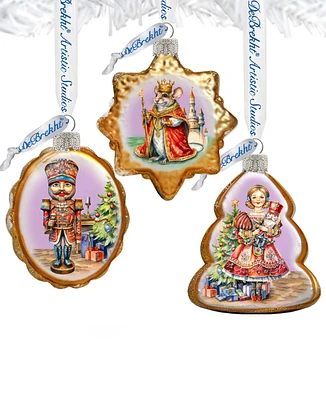 Designocracy Nutcracker Keepsake Christmas Mercury Glass Ornaments Set of 3 G. DeBrekht