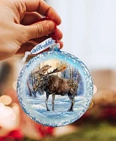 Designocracy In the Heart of the Forest - Moose Ball Christmas Glass Ornaments G. DeBrekht