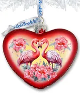 Designocracy Flamingo Love Heart Holiday Mercury Glass Ornaments G. DeBrekht