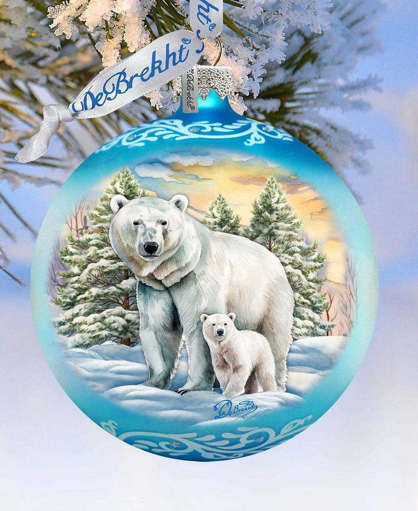 Designocracy Polar Bear with Cub Ball Holiday Mercury Glass Ornaments G. DeBrekht