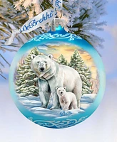 Designocracy Polar Bear with Cub Ball Holiday Mercury Glass Ornaments G. DeBrekht