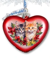 Designocracy Cute Kittens Heart Christmas Mercury Glass Ornaments G. DeBrekht