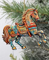 Designocracy Carousel Horse Christmas Wooden Ornaments Holiday Decor G. DeBrekht