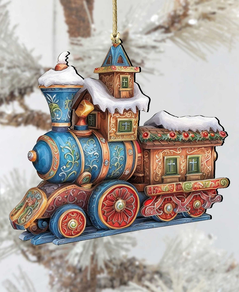 Designocracy Christmas Train Christmas Wooden Ornaments Holiday Decor G. DeBrekht