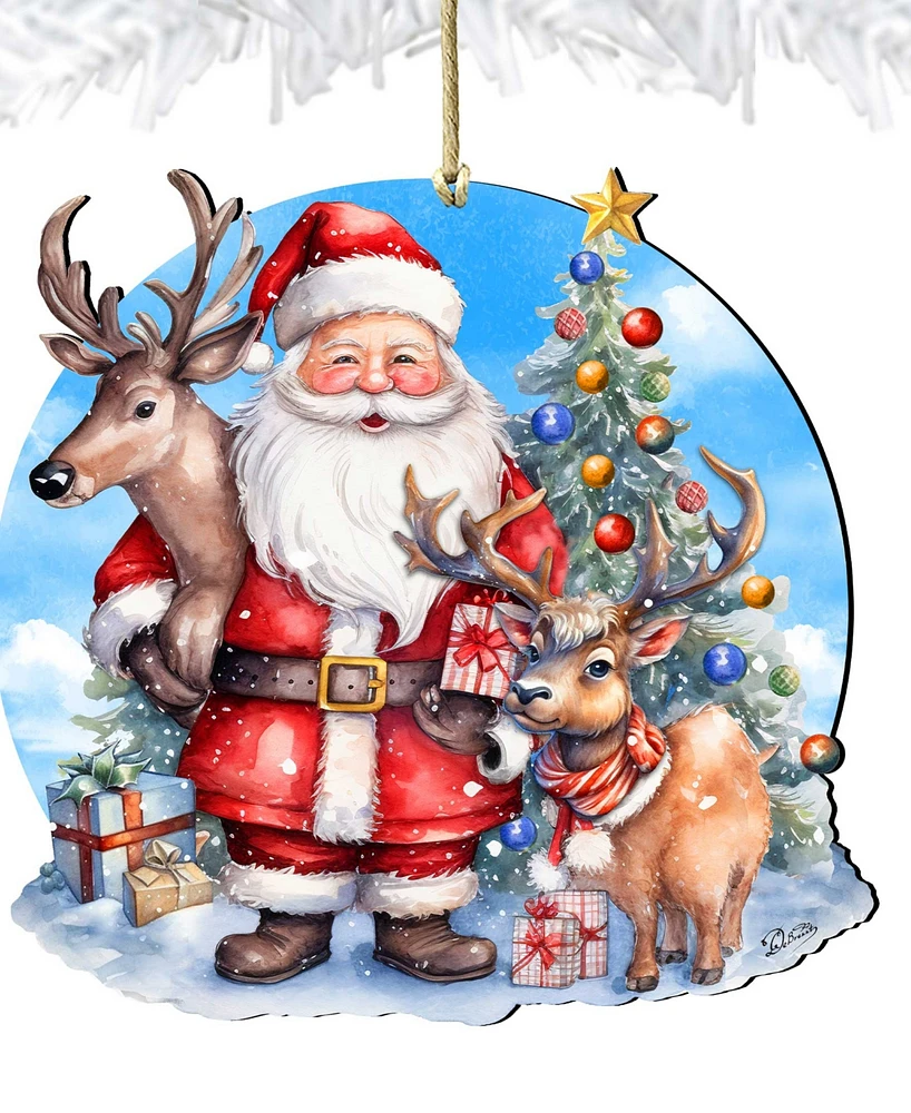 Designocracy Santa with Reindeer Christmas Wooden Ornaments Holiday Decor G. DeBrekht