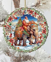 Designocracy Santa on Elephant Wreath Christmas Wooden Ornaments Holiday Decor G. DeBrekht