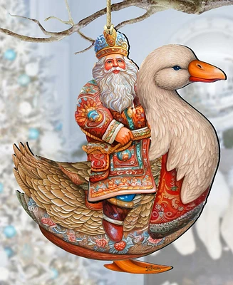 Designocracy Charming Santa on Goose Christmas Wooden Ornaments Holiday Decor G. DeBrekht