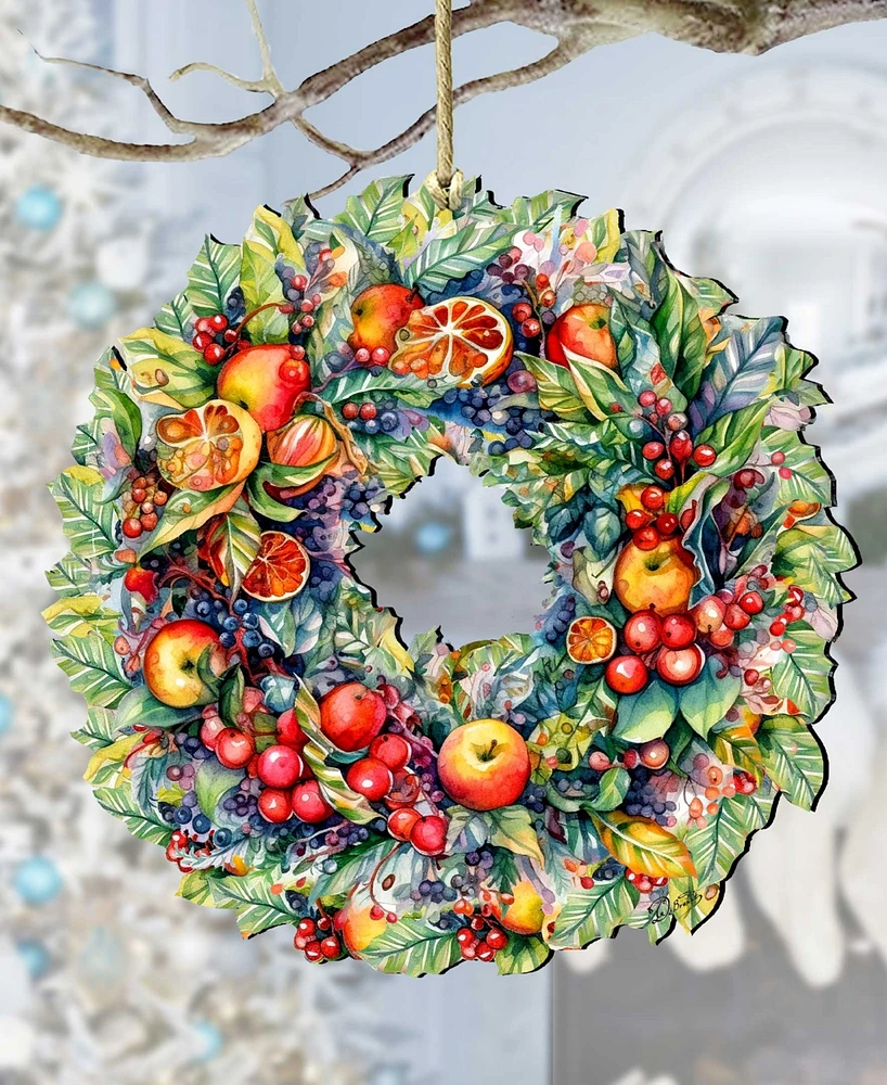 Designocracy Holiday Wooden Ornaments Summer Harvest Fruit Wreath Home Decor G. DeBrekht