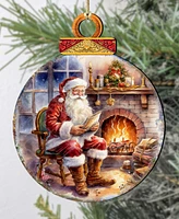 Designocracy Santa at the Fireplace Christmas Wooden Ornaments Holiday Decor G. DeBrekht