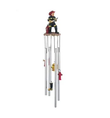 23" Long Us Fireman on Duty Round Top Wind Chime