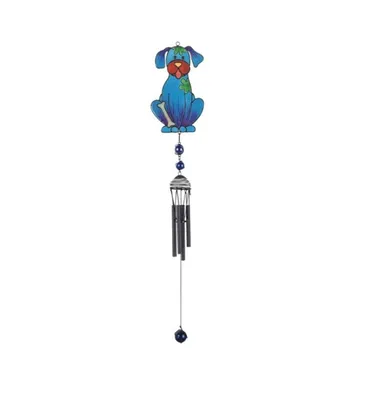30" Long Blue Dog Wind Chime with Black Gem