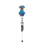 30" Long Blue Dog Wind Chime with Black Gem