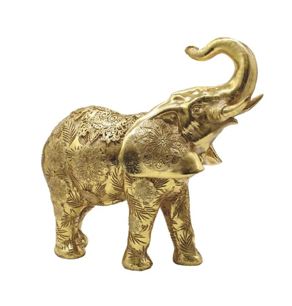 Fc Design 10.25"W Gold Thai Elephant with Trunk Up Statue Feng Shui Decoration Religious Figurine Home Decor Perfect Gift for House Warming, Holidays