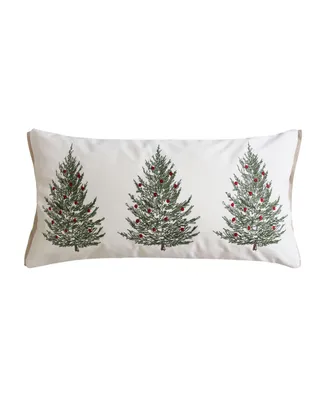 Levtex Folk Deer Woodland Christmas Tree Embroidered Decorative Pillow, 12" x 24"