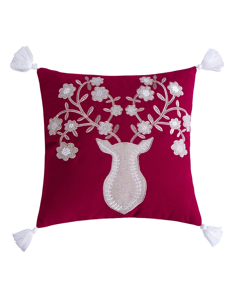 Levtex Sleigh Bells Embroidered Tassel Decorative Pillow, 18" x 18"