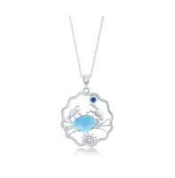 Sterling Silver Larimar Crab & Blue Cz Necklace