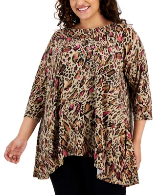 Jm Collection Plus Animal-Print Swing Top, Created for Macy's