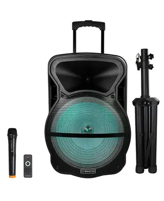 Trexonic Combination 15 Inch Bluetooth Portable Speaker and Tripod Stand with Reactive Lights, Fm Radio, Usb/Tf Inputs, Rechargeable Battery & Voice B