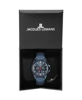 Jacques Lemans Men's Liverpool Watch with Solid Stainless Steel Strap, Ip-Blue/Ip-Black Bicolor Chronograph, 1-2119