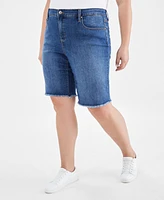 Style & Co Plus Denim Raw-Edge Bermuda Shorts, Created for Macy's