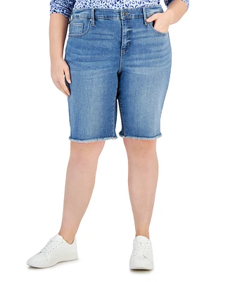 Style & Co Plus Denim Raw-Edge Bermuda Shorts, Created for Macy's