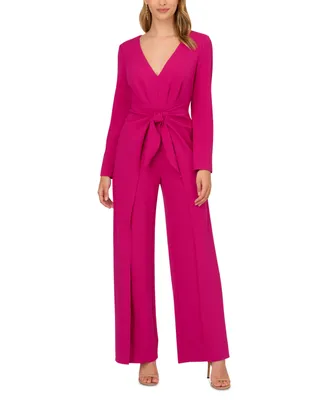 Adrianna Papell Women's V-Neck Tie-Front Crepe Jumpsuit