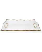 Rectangular Glass Tray with Handles and Gold-Tone Rim