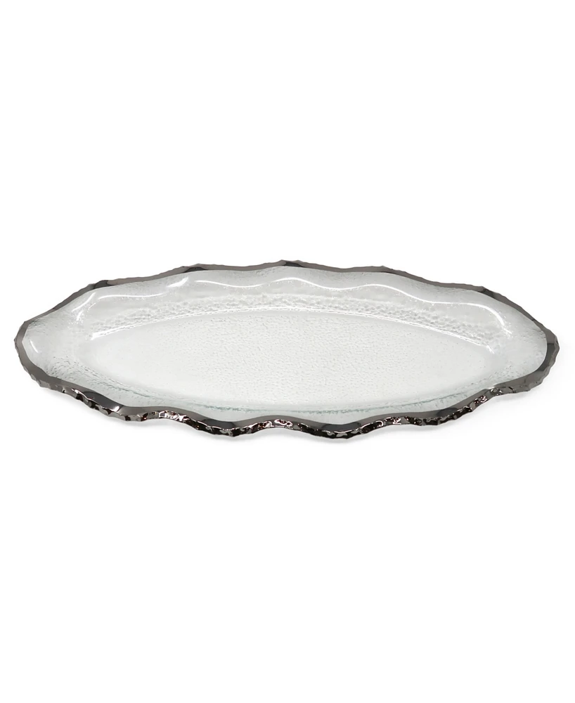Glass Plate with Silver-Tone Scalloped Rim, 14" L