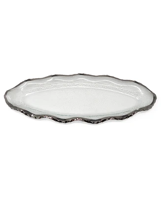 Glass Plate with Silver-Tone Scalloped Rim, 14" L