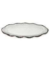 Glass Plate with Silver-Tone Scalloped Rim, 14" L