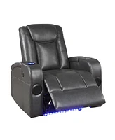 White Label Bryce 36" Power Reclining Chair with Wireless Charger, Cooling Cup-Holder, Storage Arms, Speakers, Led Light and Usb Port