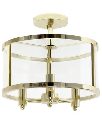 All The Rages 3-Light 13" Industrial Farmhouse Glass and Metallic Accented Semi-Flush Mount