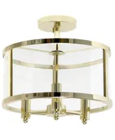 All The Rages 3-Light 13" Industrial Farmhouse Glass and Metallic Accented Semi-Flush Mount